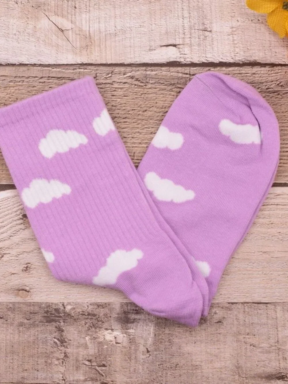 Dreamy Clouds Crew Socks White on PInk to Purple Orchid Shade Gift Packaged